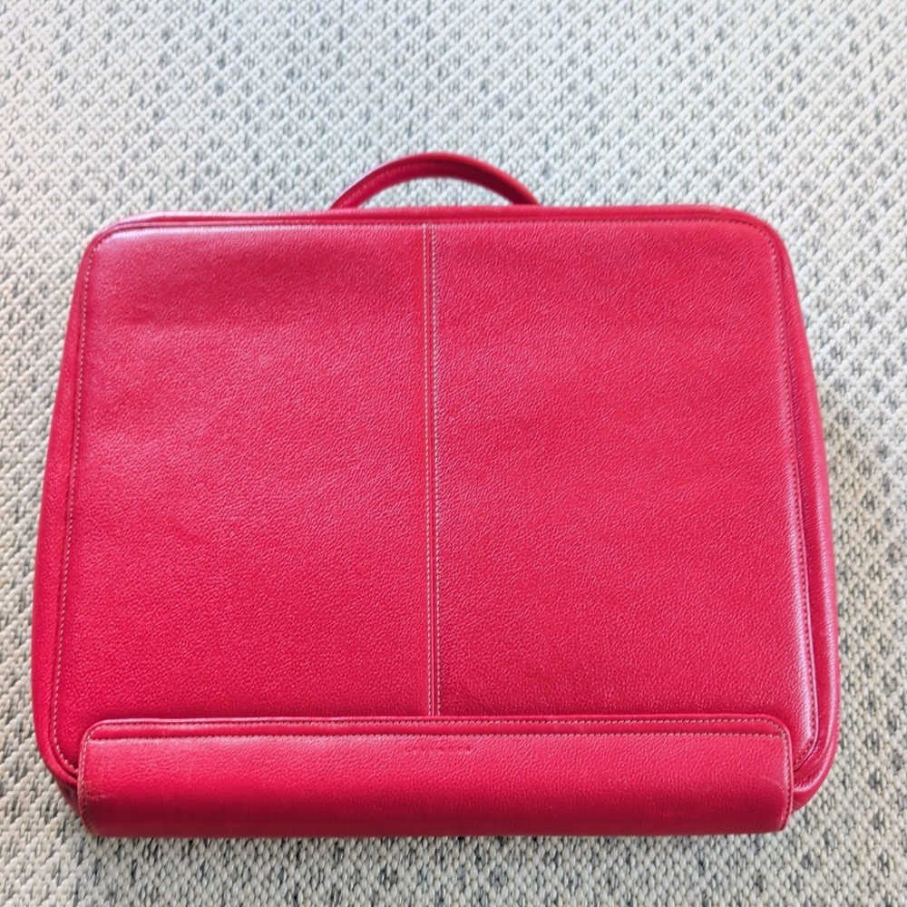 Levenger Red Leather Zipper Portfolio Organizer Laptop Travel Case Rare Office